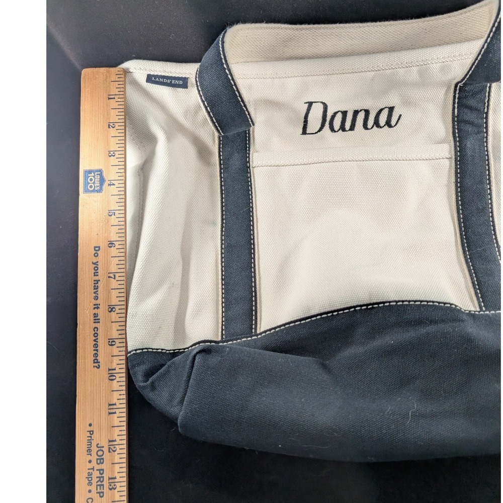 Lands End Canvas Tote Bag Black and Natural White / cream Personalized Dana - Picture 11 of 12